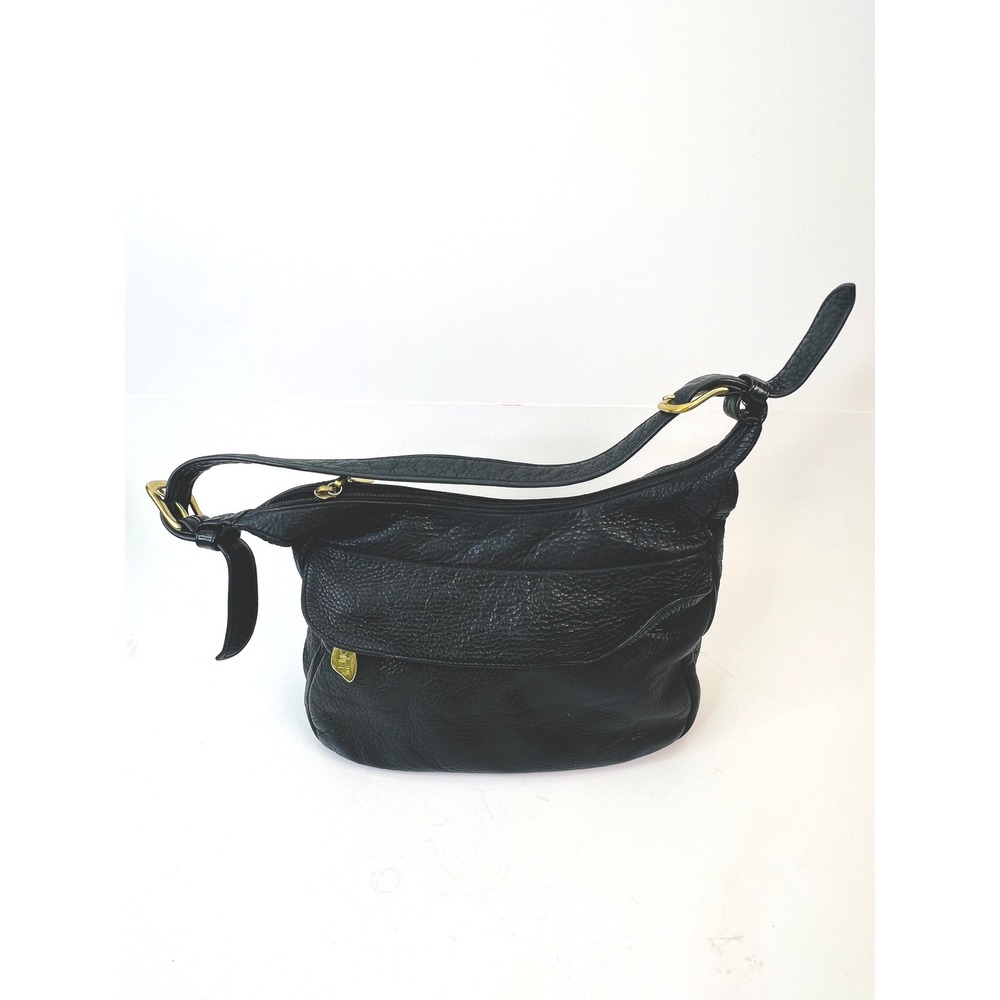 Libaire Black Pebbled Leather Shoulder‎ Bag Made in USA Gold Hardware Hobo Purse